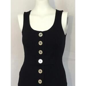 Y2K Juicy Couture Black Sleeveless Dress Petite Gold Button Front Pockets